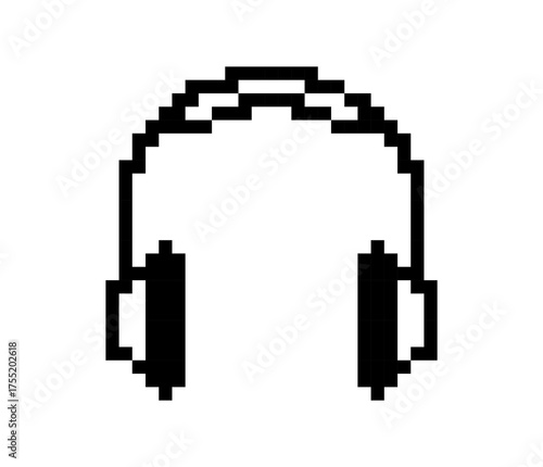 Pixelated headphones graphic with visible pixels against a plain white background