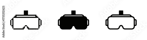 Virtual Reality Headset Icons Showing Pixelated Solid and Outline Design