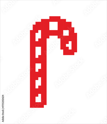 Isolated Pixelated Red Candy Cane Icon on White Background