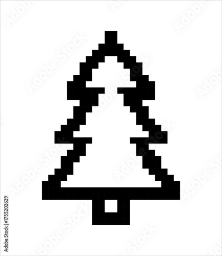 Pixelated Evergreen Tree Icon Isolated on White Background Graphic for Holiday Season