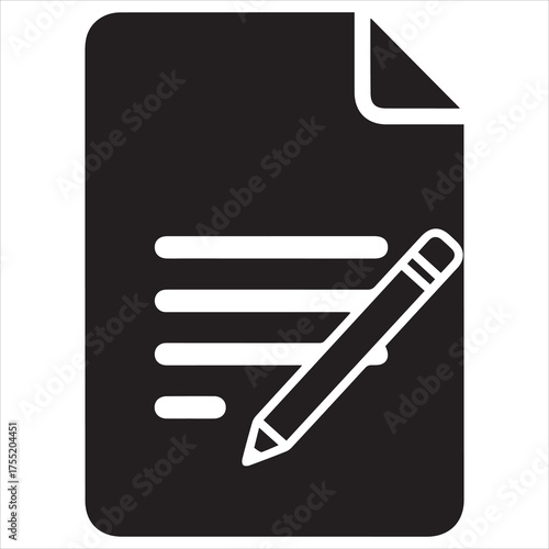Document with Pencil Glyph Icon Represents Writing Editing Symbol