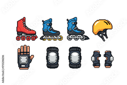 Roller skating gear set with inline skates, helmet, and protective pads for safe outdoor activities