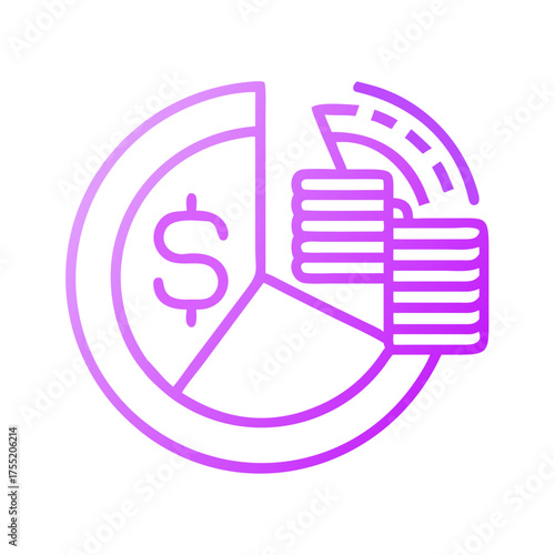 Financial Distribution Pie Chart Icon with Coins for Budget Analysis