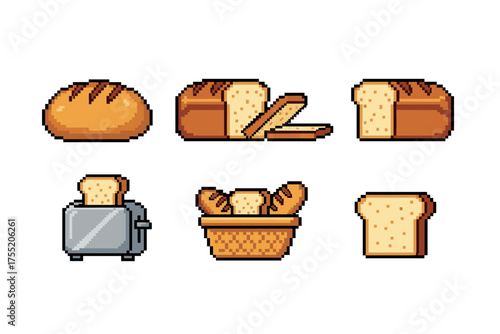 Pixel art bread collection with toaster and basket