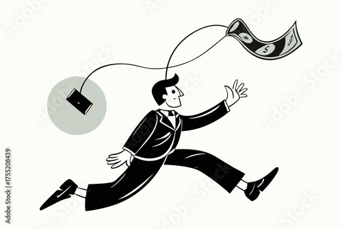 Businessman in Distress Chasing Slipping Paper Money