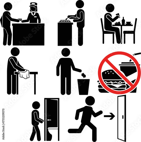 Restaurant Rules, Hygiene, and Public Etiquette Stick Figures Set