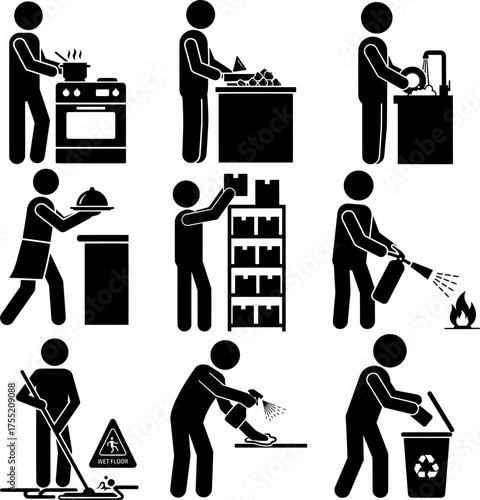 Kitchen Safety, Hygiene, and Food Service Icon Set

