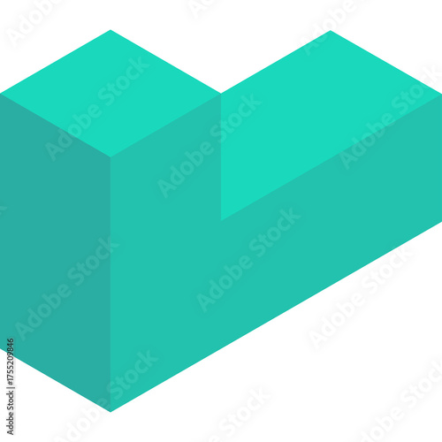 Abstract Teal Geometric Shape Isolated on White Background Minimalist Design