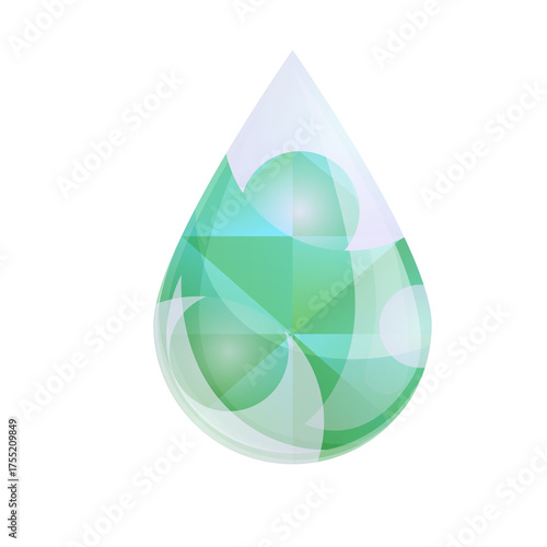 Abstract Teal and Green Gemstone Droplet Crystal Isolated on White Background