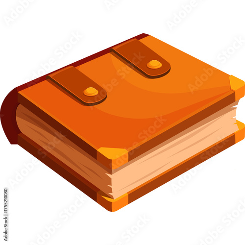 An Old Leather Bound Book with Brown Cover and Tan Straps on a White Background