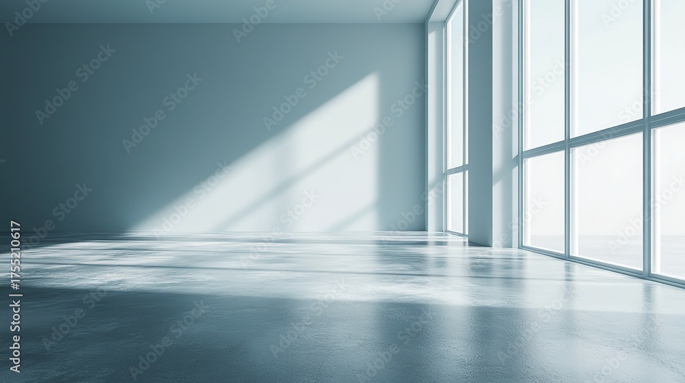 Fototapeta premium Modern Minimalist Interior with Large Windows and Soft Light for Design Projects