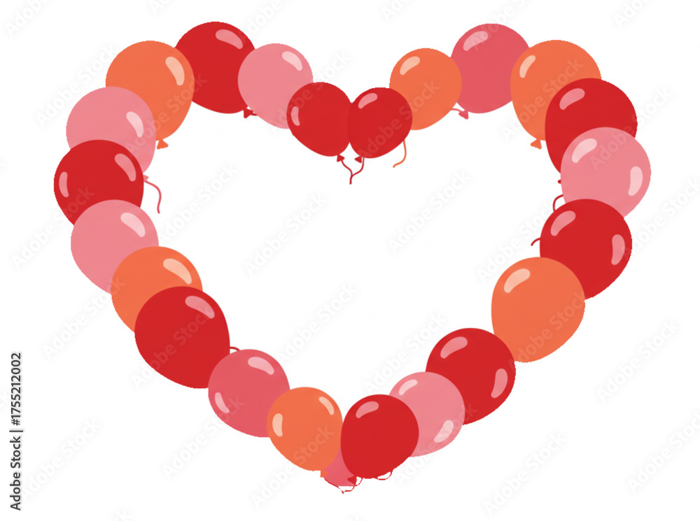 Obraz premium A large, open heart shape formed by a ring of red and pink balloons on a solid light blue background, leaving a large white central area for text or content