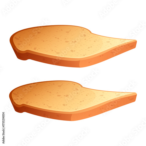 Two slices of plain toasted bread isolated on white background, top view