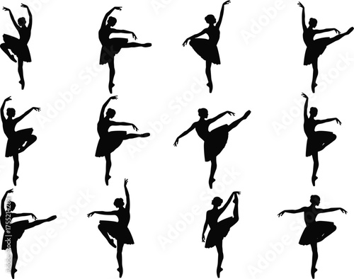 Ballet Dancer Silhouettes in Various Poses