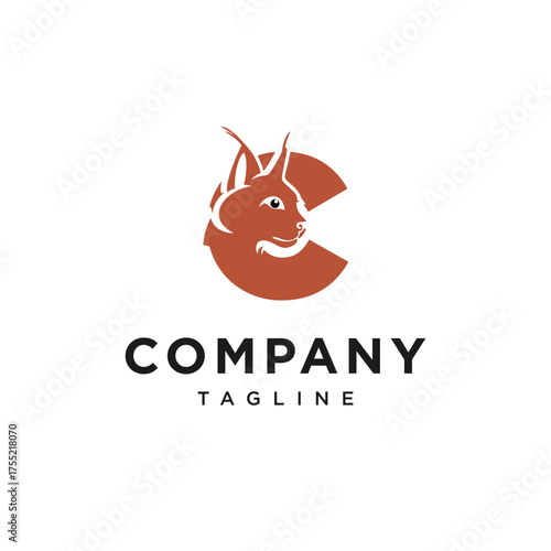Letter C Caracal Cat Logo Icon Vector