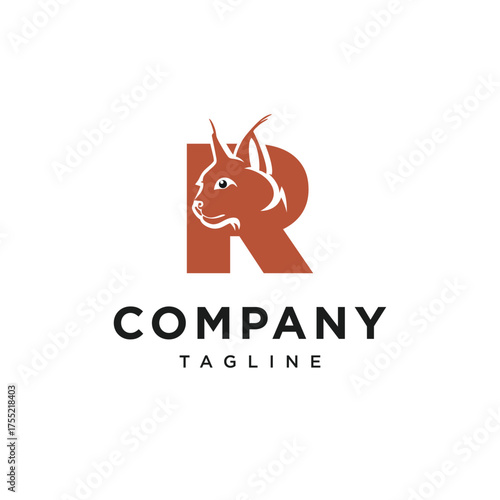 Letter R Caracal Cat Logo Icon Vector