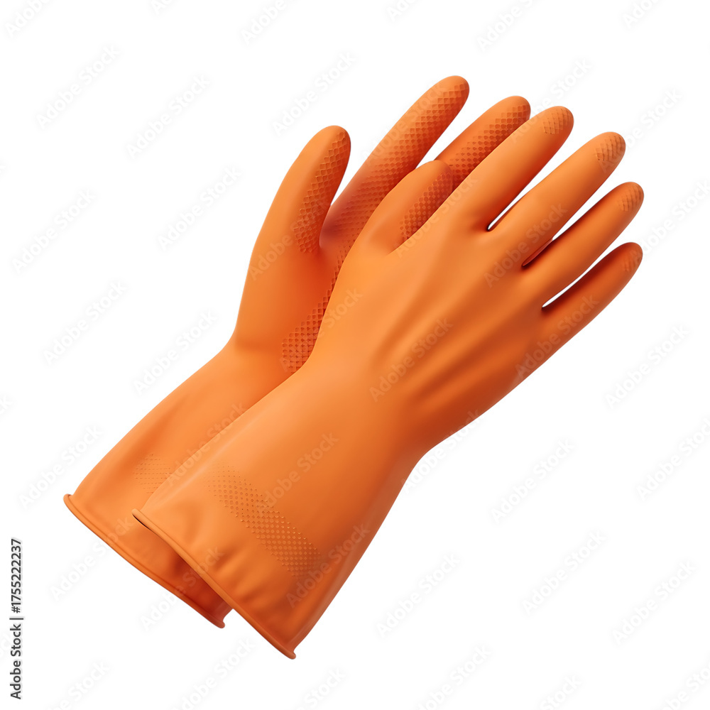 Fototapeta premium Orange Rubber Gloves, isolated on white or transparent background. PNG