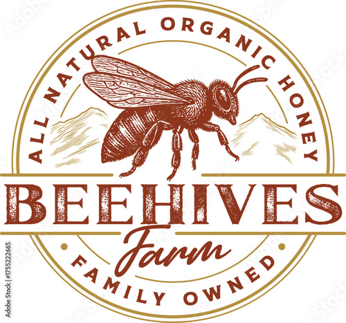 Vintage classic hand drawn bee logo