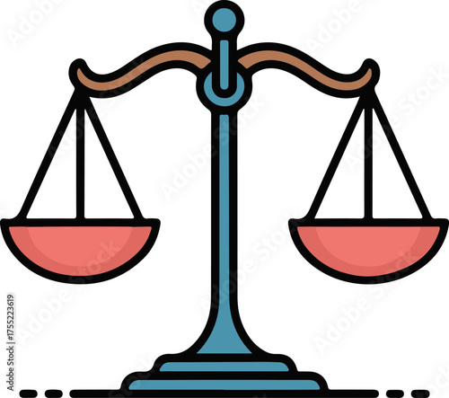 Flat design balance scale icon symbolizing justice law fairness equality and legal concepts vector