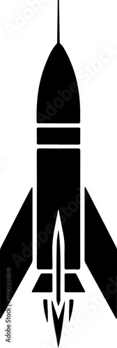 Black silhouette of a space rocket launching upward towards the stars icon vector