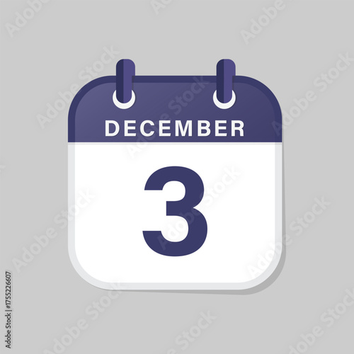 December third calendar icon flat vector illustration