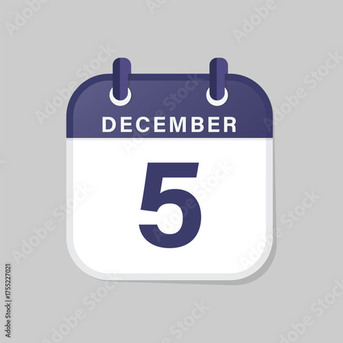 December fifth calendar icon flat vector illustration