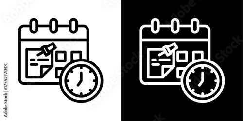 Schedule  Icon Of Line Black And White Style Vector Illustration 