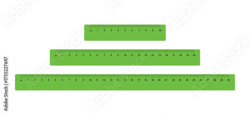 Set of Three Green Rulers Measuring Tools Vector Illustration