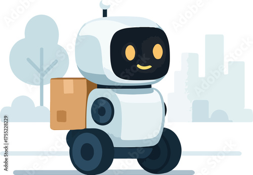 Cute Delivery Robot Illustration | Futuristic Autonomous Courier Concept