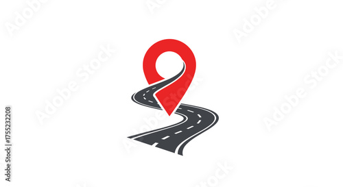 Navigate Journey with Winding Road and Sleek Red Map Pointer for Travel Apps, Logistics, and Directional Services that promise Adventure