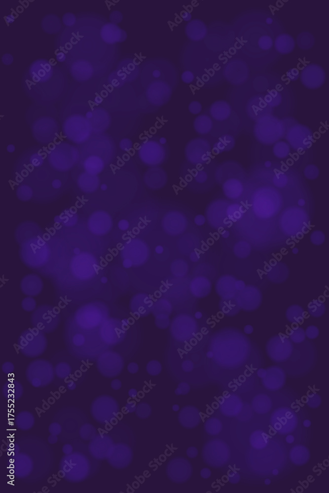 Abstract dark purple background with soft glowing bokeh lights and blurred circular patterns creating a dreamy texture.
