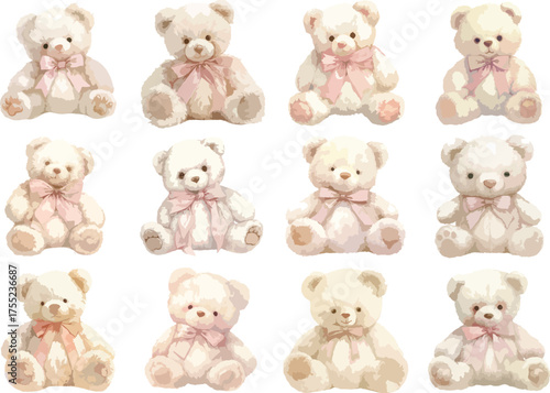 Watercolor Fluffy Teddy Bears Clipart