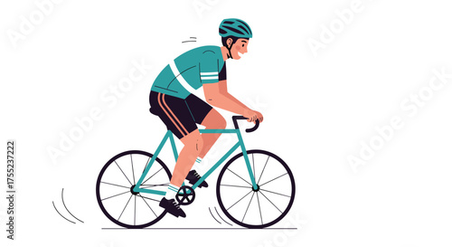 Smiling cyclist enjoying a ride, wearing a helmet and sporty gear, perfect for fitness blogs or active lifestyle promotions, showcasing health and vitality