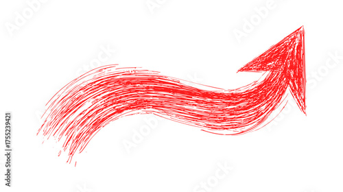 A hand-drawn red arrow pointing upwards on a white background