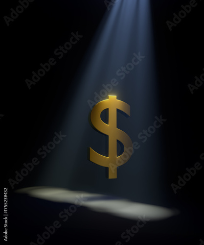 Canvas Print Dollar Sign under Spotlight in the Dark