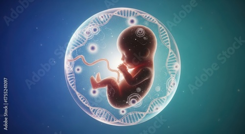 Human fetus development inside amniotic sac medical scientific imaging detailed view illustration