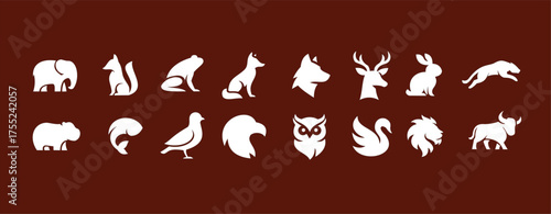 Elegant collection of white animal silhouettes, including forest and safari wildlife, perfect for modern logo creation