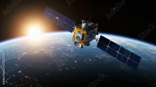 Dual-Wing Satellite Flying Over Earth’s Atmosphere