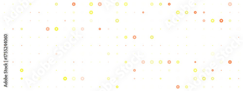 Abstract digital background with glowing gear icons and dots forming a technological grid pattern, representing data, settings, or network connections