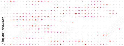 Abstract digital background with numerous glowing pink and red heart shapes arranged in a grid pattern, creating a romantic and modern texture for love concepts.
