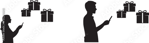 Online shopping gifts birthday present christmas presents mobile phone silhouette