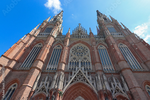 Vertical Perspective of La Plata Cathedral Against Blue Sky