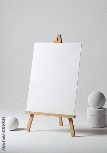 Wallpaper Mural Minimalist White Easel with Blank Canvas and Geometric Shapes Torontodigital.ca