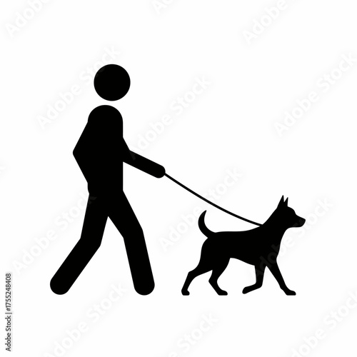 Service Dog Icon, Person walking a dog on a leash icon, Dog on a leash icon
