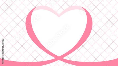 ハート型のリボンのデコレーションフレーム、斜め格子、チェック柄のパターン背景、16:9サイズ