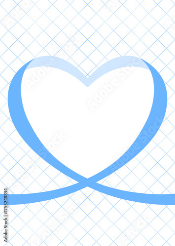 ハート型のリボンのデコレーションフレーム、斜め格子、チェック柄のパターン背景、縦向き