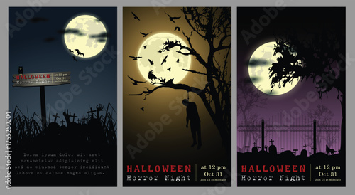 Set of  Halloween Multi Template Vector for poster, name card, cover, thrumpnail profile,  social media, digital video content header,  sale campaign . vector and illustration.