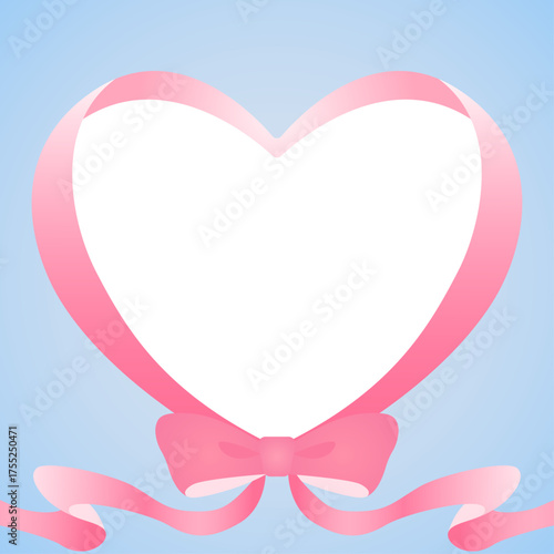 ハート型のリボンのデコレーションフレーム、正方形サイズ