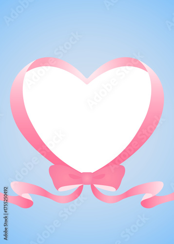 ハート型のリボンのデコレーションフレーム、縦向き