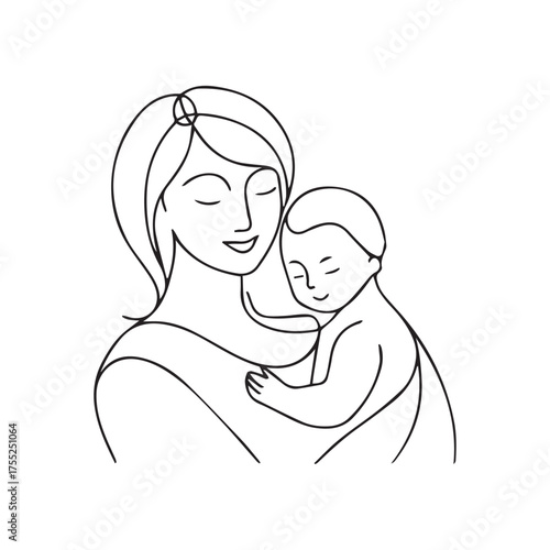 Minimalist Mother and Child Line Art , pregnant mother and baby 